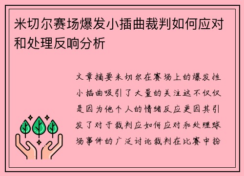 米切尔赛场爆发小插曲裁判如何应对和处理反响分析