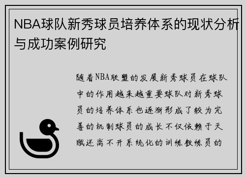 NBA球队新秀球员培养体系的现状分析与成功案例研究